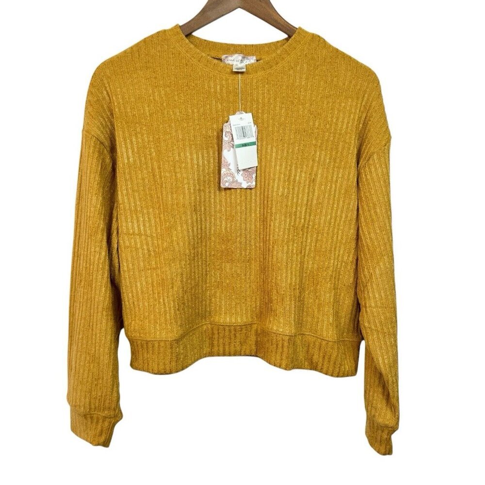 Band of The Free Russel Gold Long Sleeve Ribbed Knit Sweater Women Size L NWT